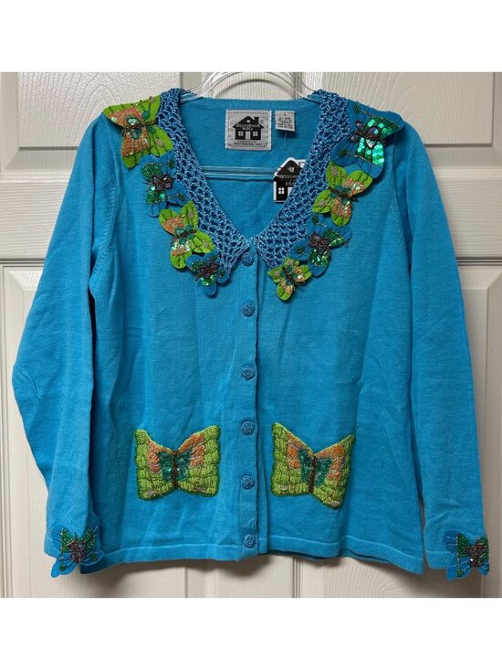Storybook Knits Sweaters - Storybook Knits Butterfly Embellished Cardigan Blue Grandmacore Fairycore Sz Sm
